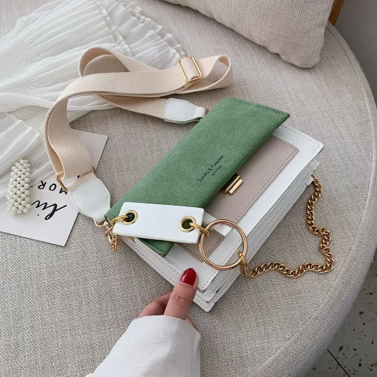 Scrub Leather Contrast Color Crossbody Bags For Women 2020 Chain Messenger Shoulder Bag Ladies Purses and Handbags Cross Body Fashion Nova Bags