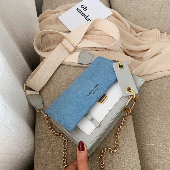 Scrub Leather Contrast Color Crossbody Bags For Women 2020 Chain Messenger Shoulder Bag Ladies Purses and Handbags Cross Body Fashion Nova Bags