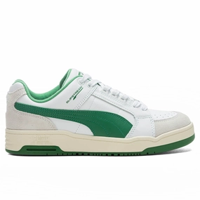 Slipstream Lo Retro - White/Amazon Green Puma shoes with suede and modern shape