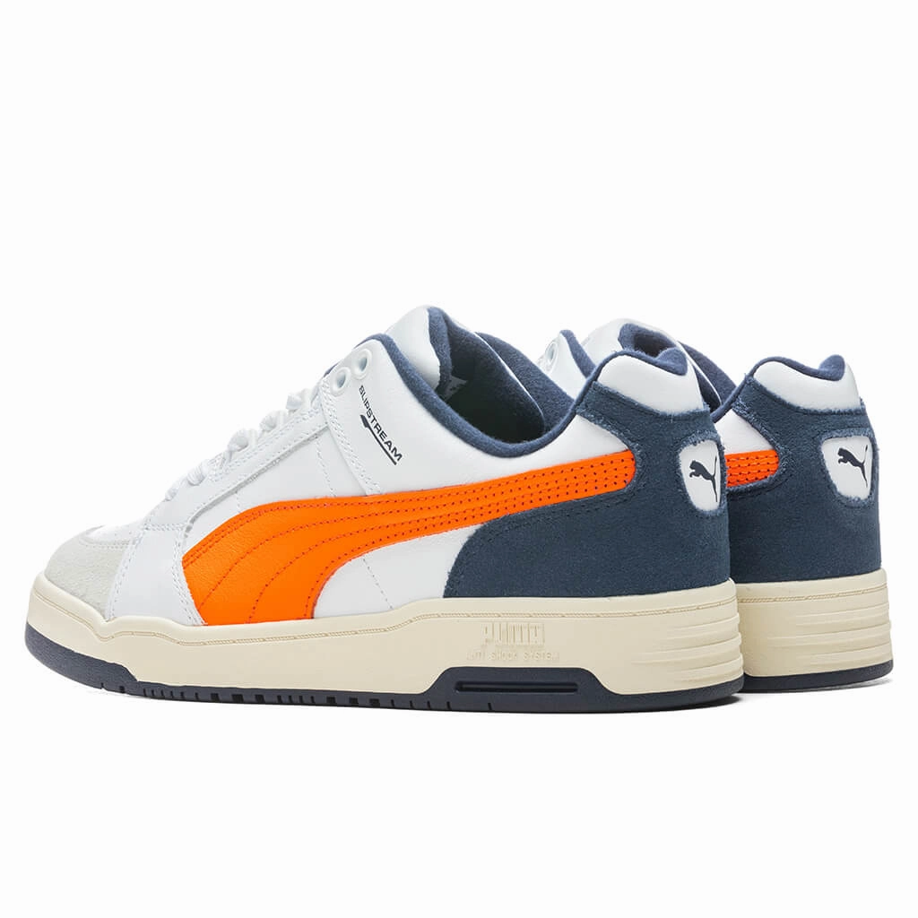 Slipstream Lo Retro - White/Vibrant Orange Puma Suede Street Sneakers