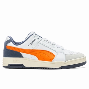 Slipstream Lo Retro - White/Vibrant Orange Puma shoes with suede and modern shape