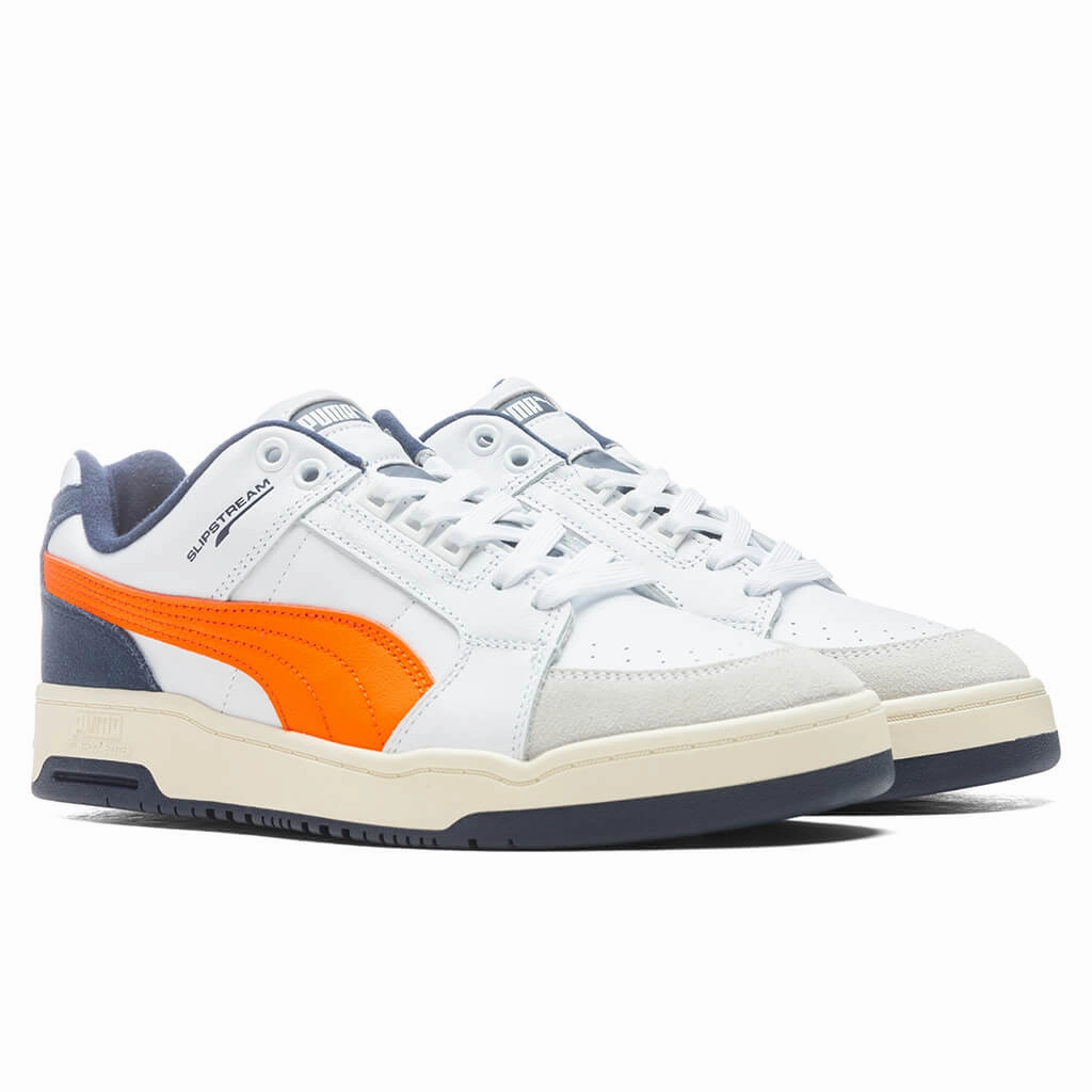 Slipstream Lo Retro - White/Vibrant Orange Puma Suede Street Sneakers