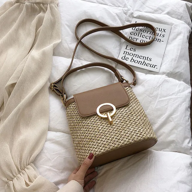 Small Straw Bucket Bags For Women 2020 Summer Crossbody Bags Lady Travel Purses and Handbags Female Shoulder Messenger Bag Fashion Nova Bags