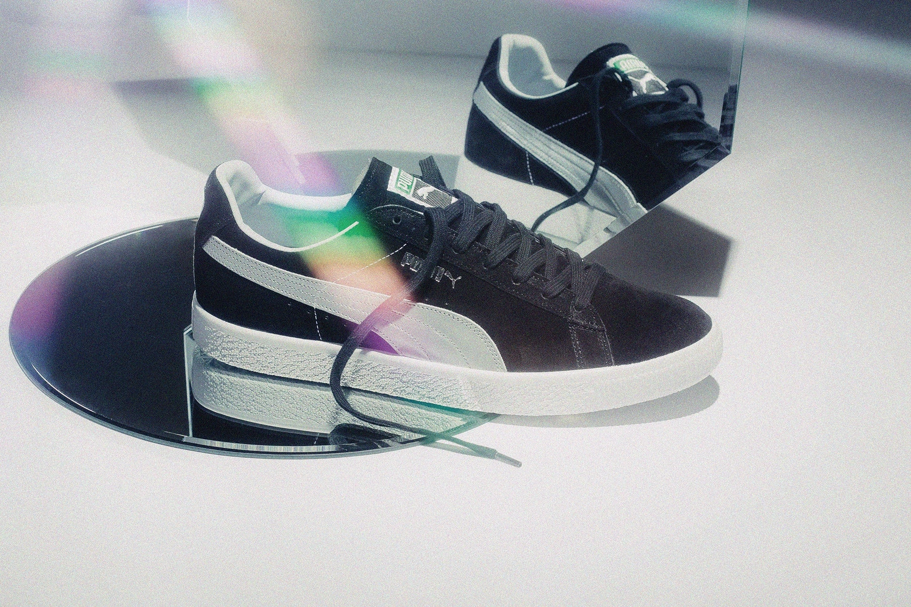 Suede VTG MIJ Retro - Black/Silver Puma Stripe Logo Trainers