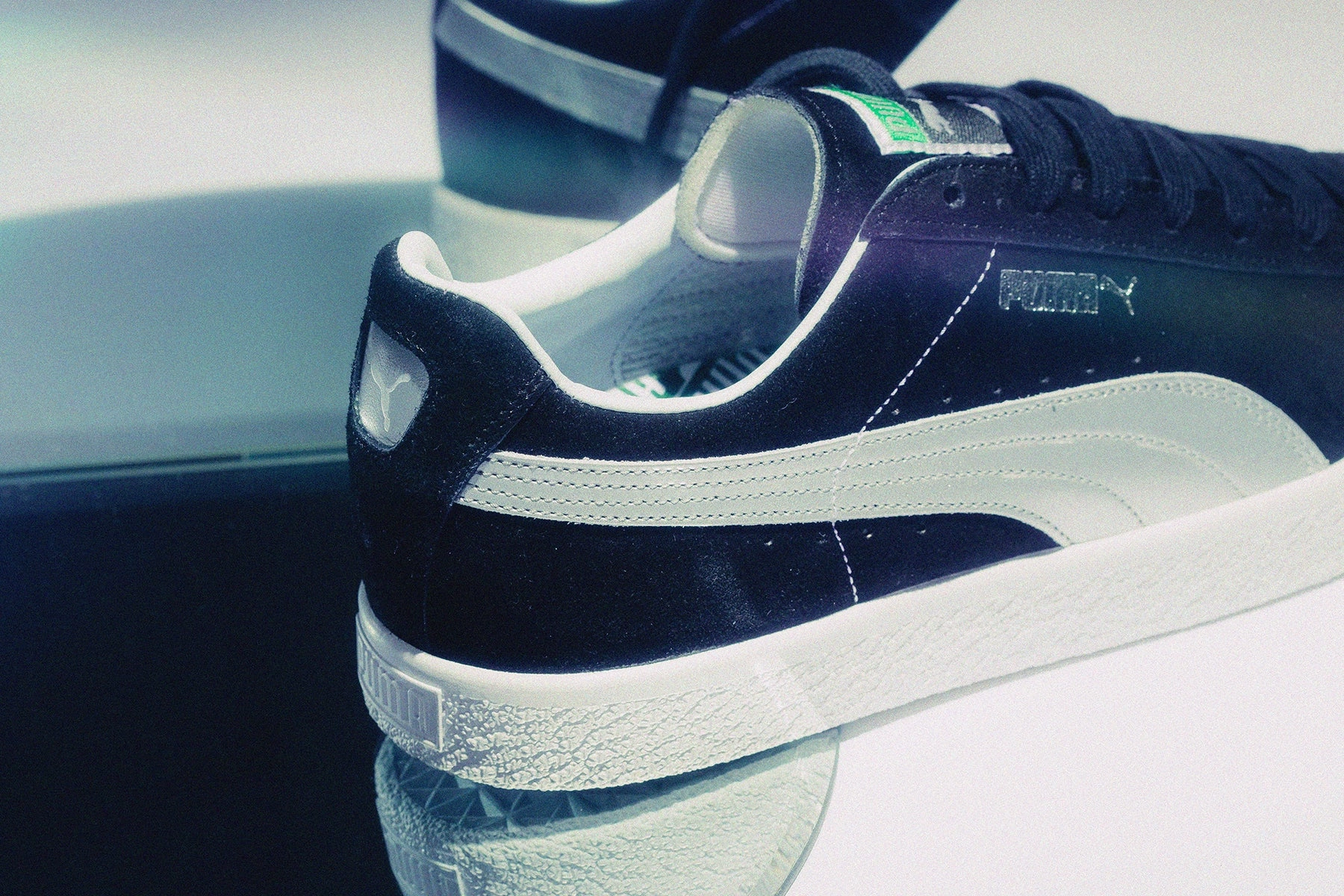 Suede VTG MIJ Retro - Black/Silver Puma Stripe Logo Trainers