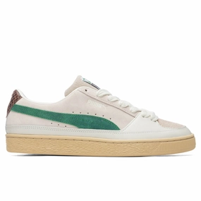 Suede x Rhuigi - Whisper White/Juniper Puma trainers with bold stripe logo
