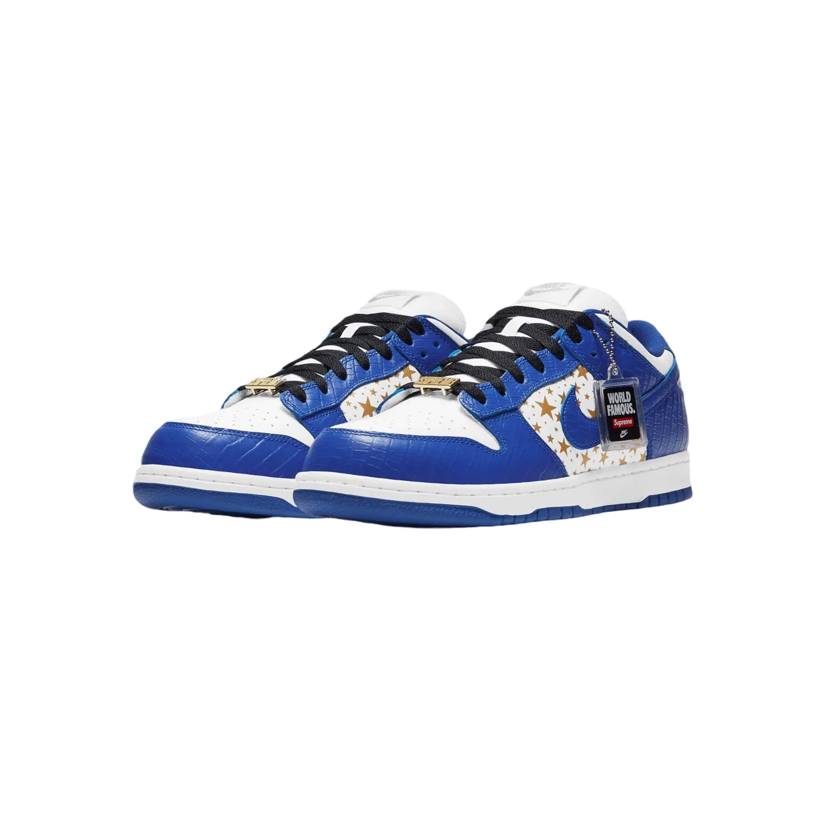 Supreme x SB Dunk Low OG QS White Hyper Blue Metallic Gold Iconic Sneakers