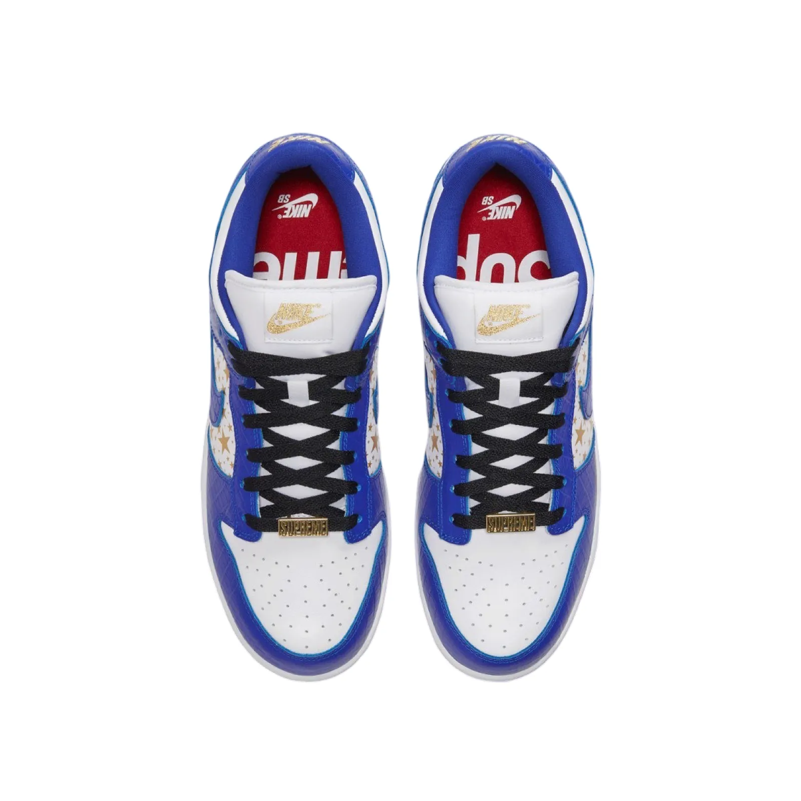 Supreme x SB Dunk Low OG QS White Hyper Blue Metallic Gold Iconic Sneakers