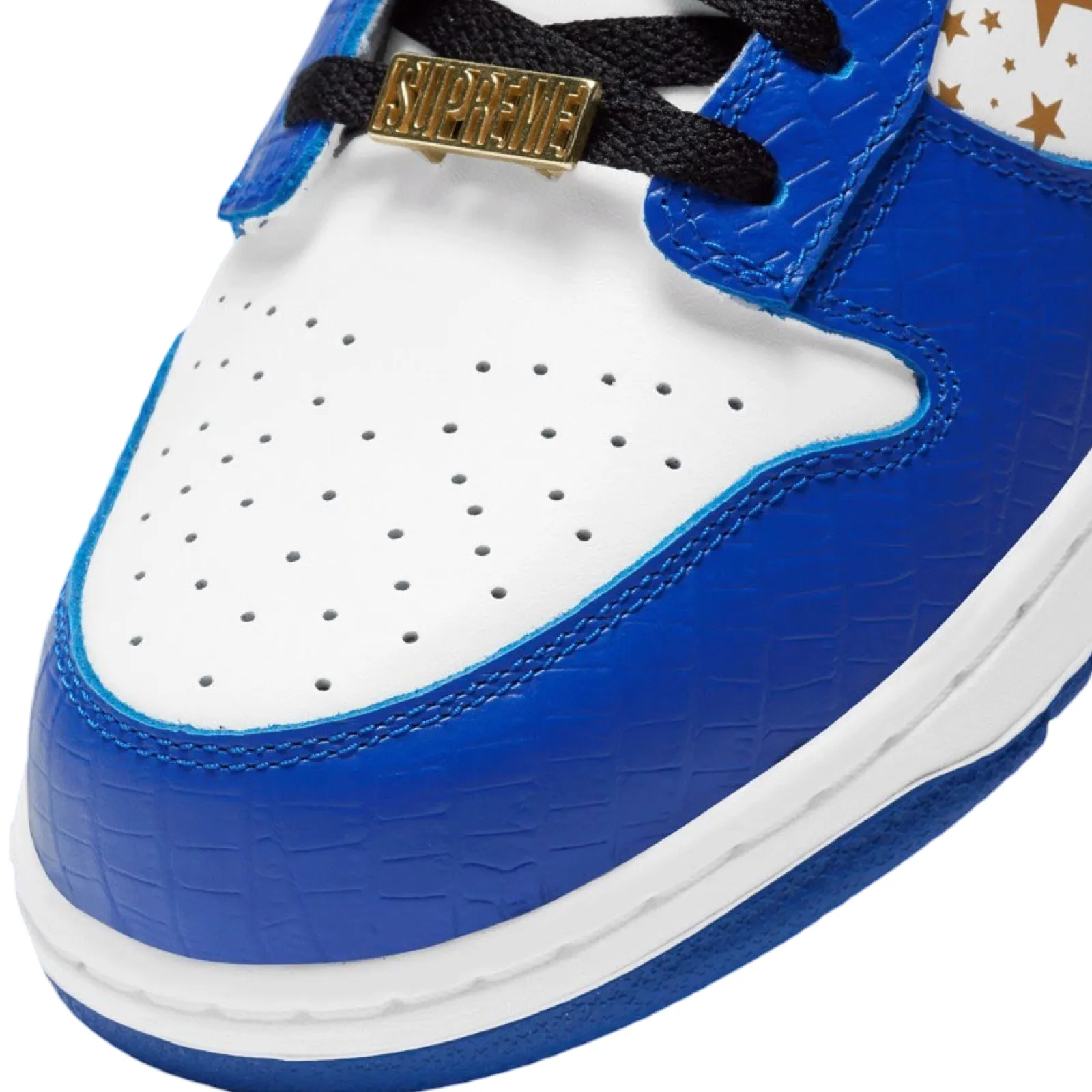 Supreme x SB Dunk Low OG QS White Hyper Blue Metallic Gold Iconic Sneakers