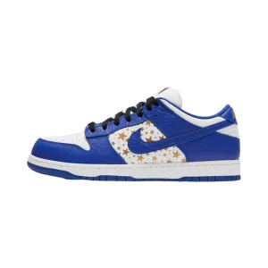Supreme x SB Dunk Low OG QS White Hyper Blue Metallic Gold Nike Dunk sneakers with classic silhouette