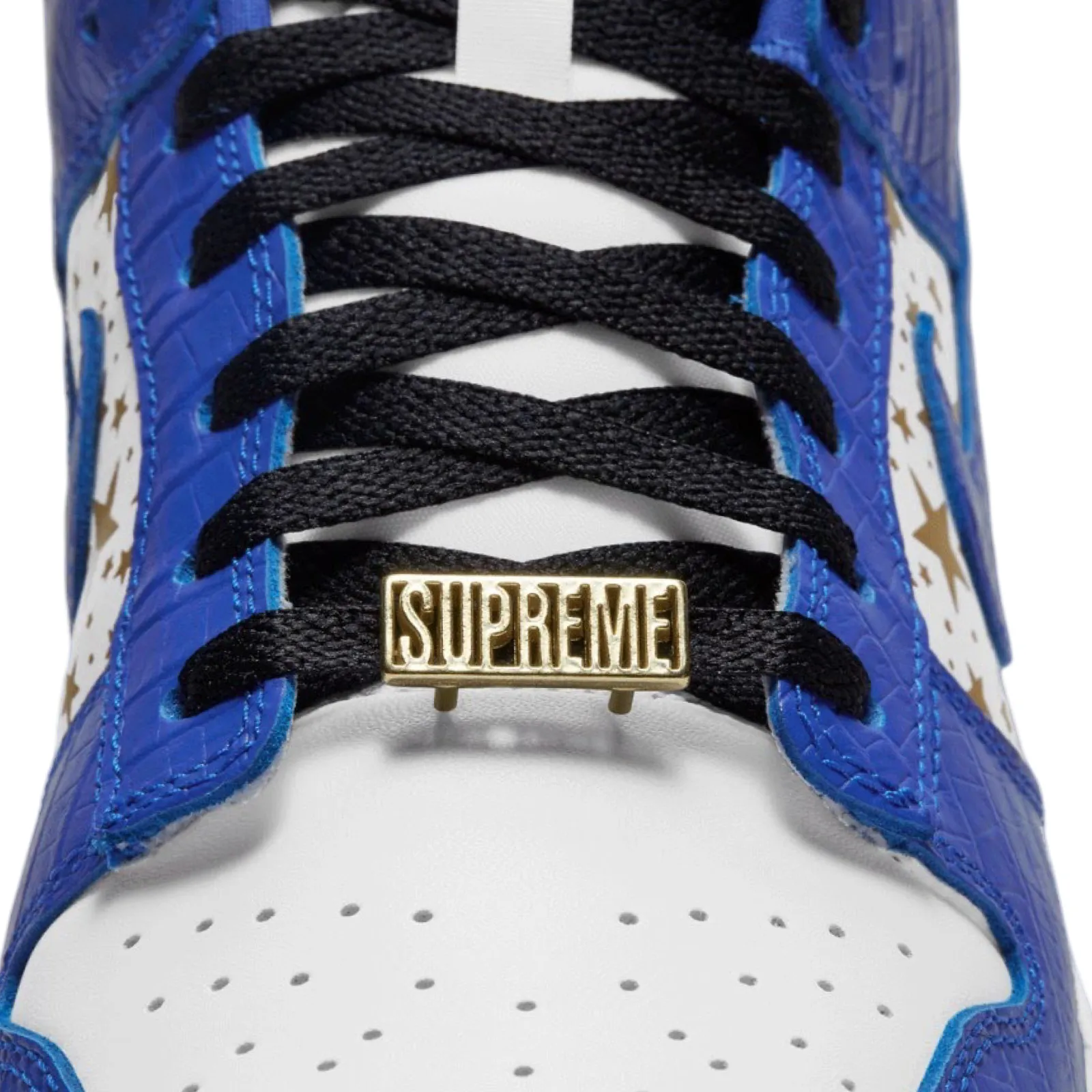 Supreme x SB Dunk Low OG QS White Hyper Blue Metallic Gold Iconic Sneakers