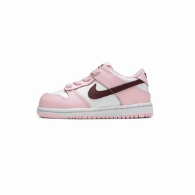Toddler Nike Dunk Low Pink Red White Nike Dunk sneakers with classic silhouette