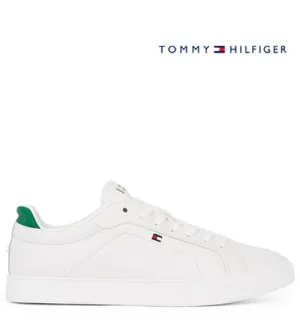 TOMMY HILFIGER ICON COURT PINPERF WHITE GREEN Tommy Hilfiger men's footwear