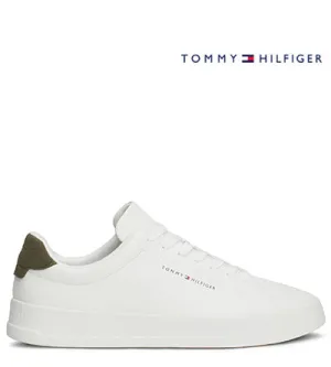 TOMMY HILFIGER LEATHER GRAIN WHITE GREEN Tommy Hilfiger men's footwear