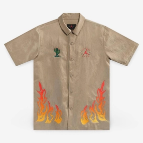Travis Scott x Air Jordan Button Down Shirt 'Cactus Jack Flame' Khaki (SS21) CW3128-247 Other Air Jordan shoes