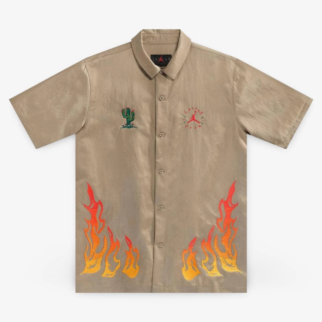 Travis Scott x Air Jordan Button Down Shirt 'Cactus Jack Flame' Khaki (SS21) CW3128-247 Other Air Jordan shoes