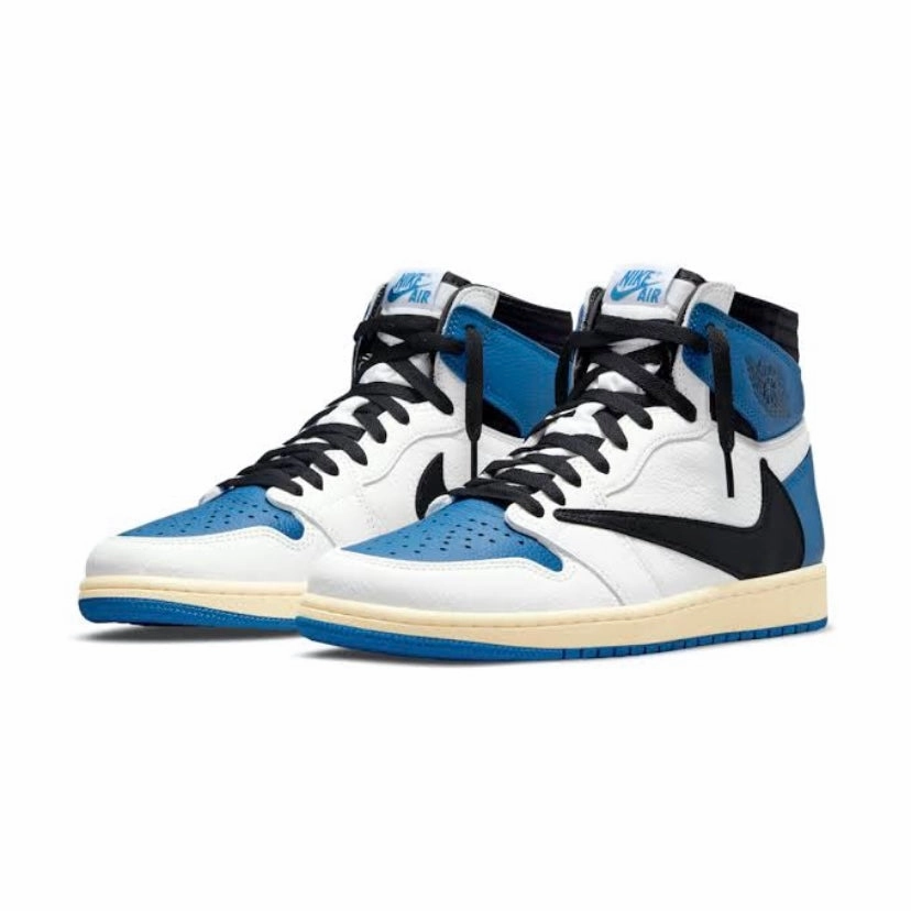Travis Scott x Fragment x Air Jordan 1 Retro High White Black Royal Sail Retro Sneakers