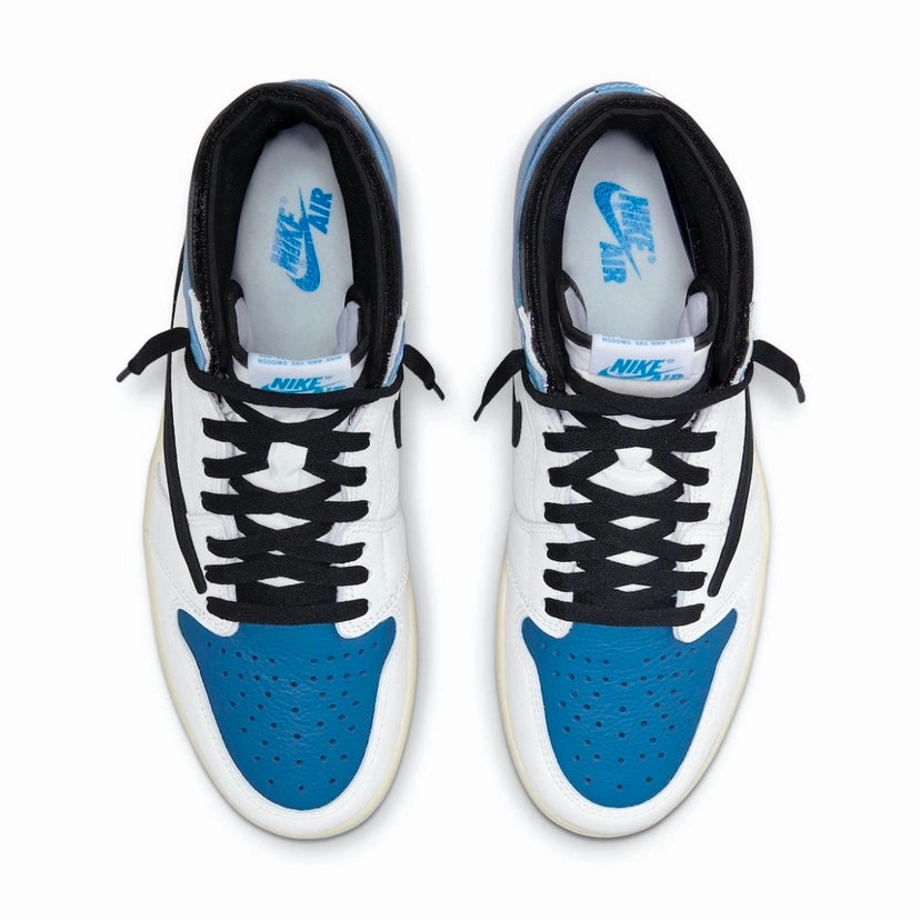 Travis Scott x Fragment x Air Jordan 1 Retro High White Black Royal Sail Retro Sneakers