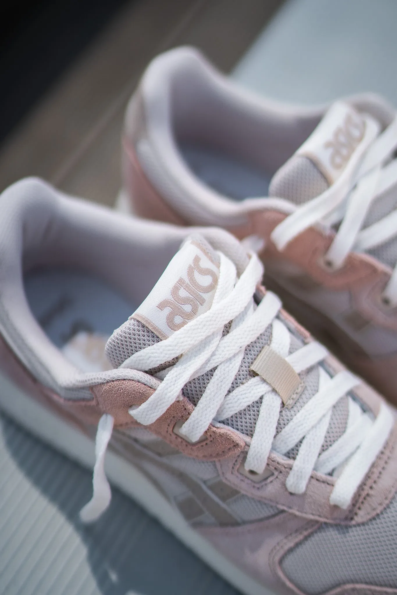 WOMEN Asics Lyte Classic (Oatmeal/Simply Taupe) running shoe close-up shots