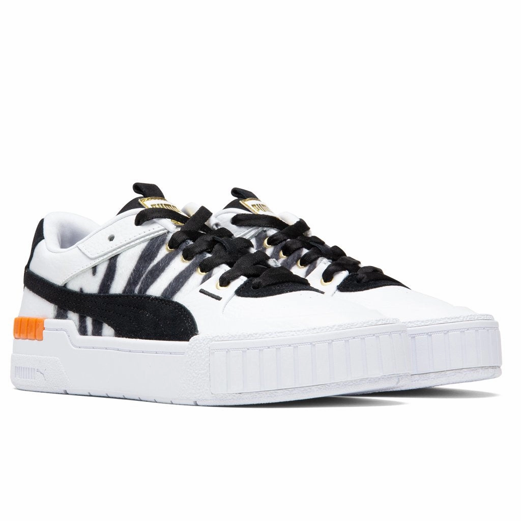 Women's Cali Sport "Wildcats" - White/Black Puma Stripe Logo Trainers