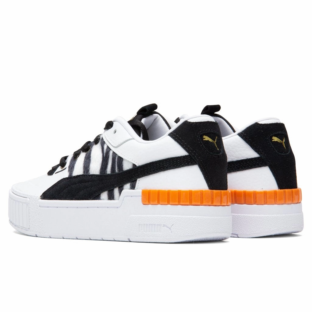 Women's Cali Sport "Wildcats" - White/Black Puma Stripe Logo Trainers