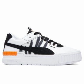 Women's Cali Sport "Wildcats" - White/Black Puma trainers with bold stripe logo