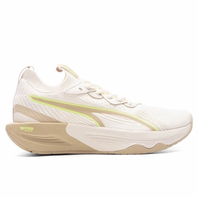 Women's PWR XX Nitro Luxe - Pristine/Granola/Fast Yellow Puma shoes with suede and modern shape
