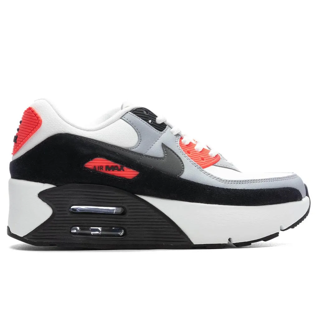 Women's Air Max 90 LV8 'Infrared' - Summit White/Smokey Grey/Black Nike lifestyle sneakers with retro vibe