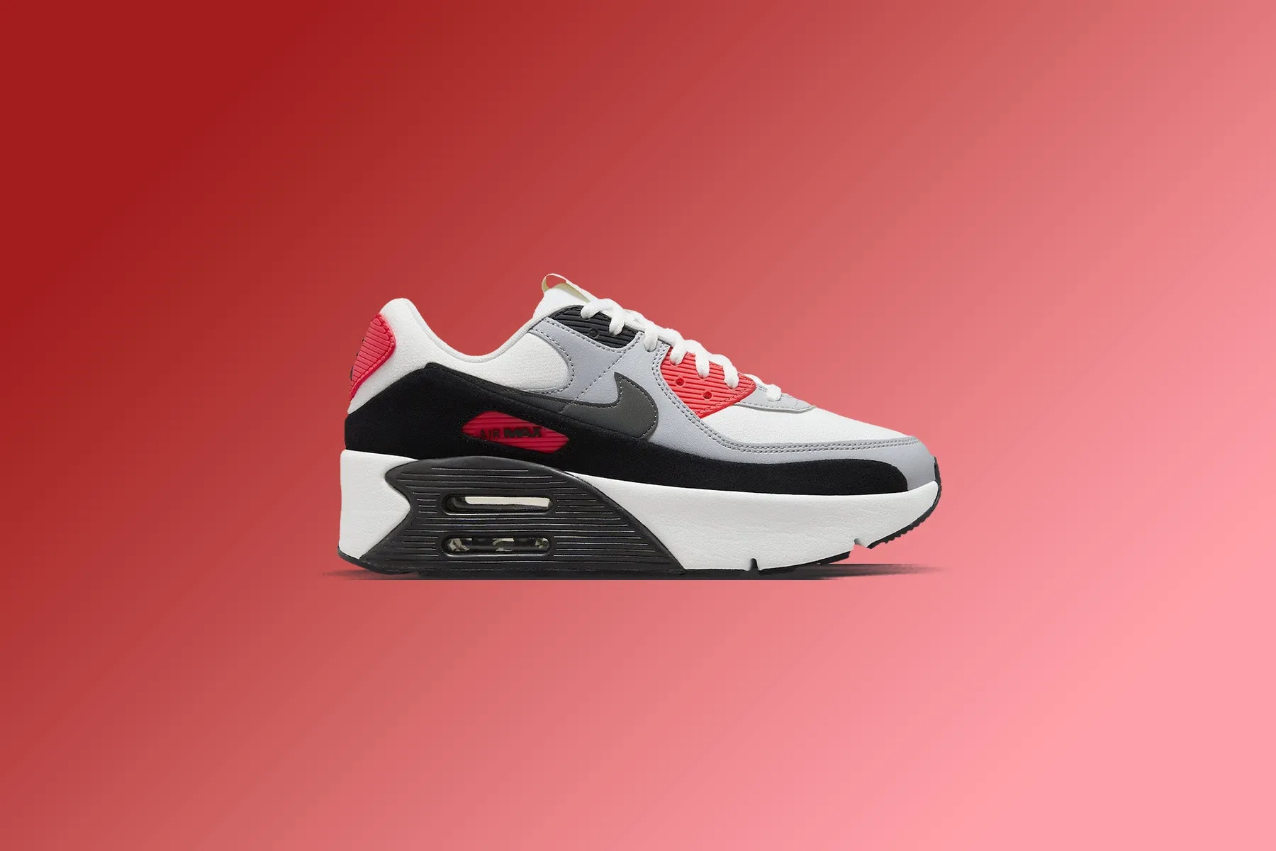 Women's Air Max 90 LV8 'Infrared' - Summit White/Smokey Grey/Black Nike Retro Lifestyle Shoes