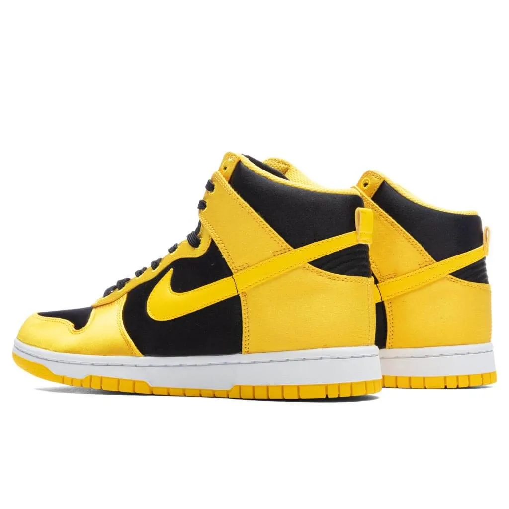 Women's Dunk High 'Golden Rod Satin' - Black/Varsity Maize/White Nike trainers with responsive foam