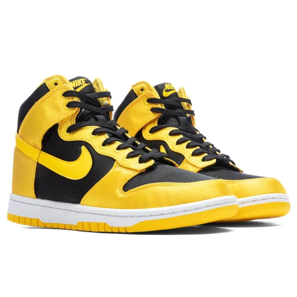 Women's Dunk High 'Golden Rod Satin' - Black/Varsity Maize/White Nike trainers with responsive foam