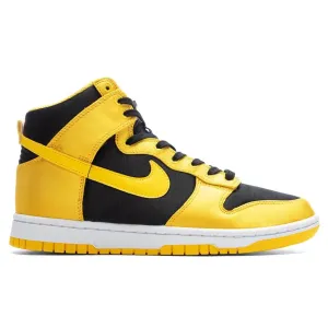 Women's Dunk High 'Golden Rod Satin' - Black/Varsity Maize/White Nike signature design with comfort fit