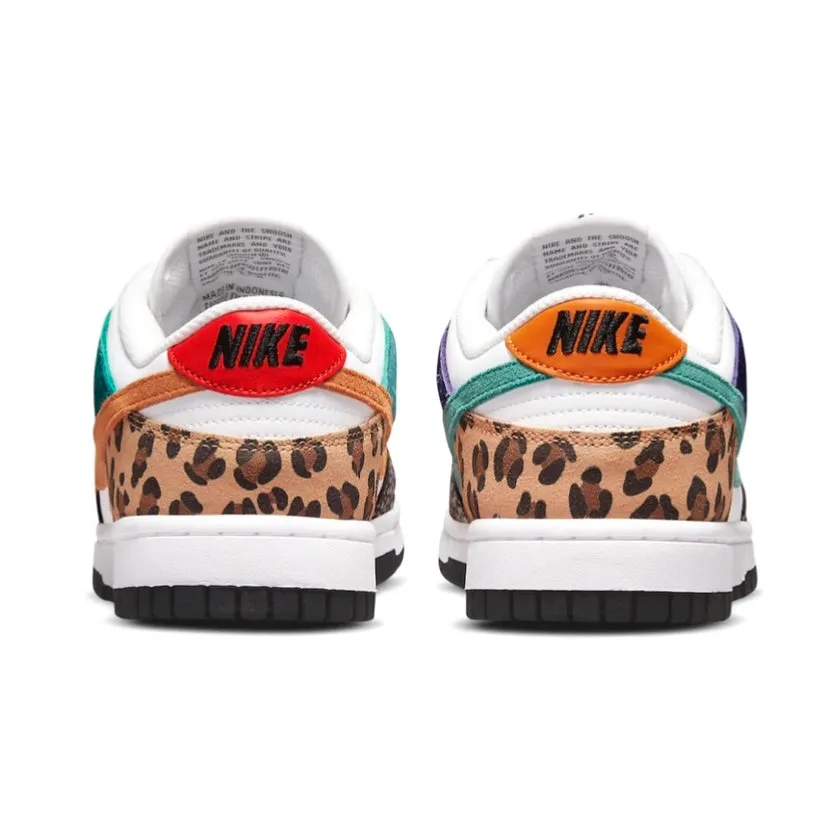Women's Dunk Low SE Safari Animal Print White Light Curry Washed Teal Iconic Sneakers