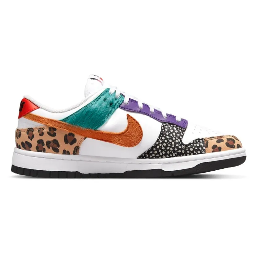 Women's Dunk Low SE Safari Animal Print White Light Curry Washed Teal Iconic Sneakers