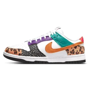 Women's Dunk Low SE Safari Animal Print White Light Curry Washed Teal Nike Dunk sneakers with classic silhouette