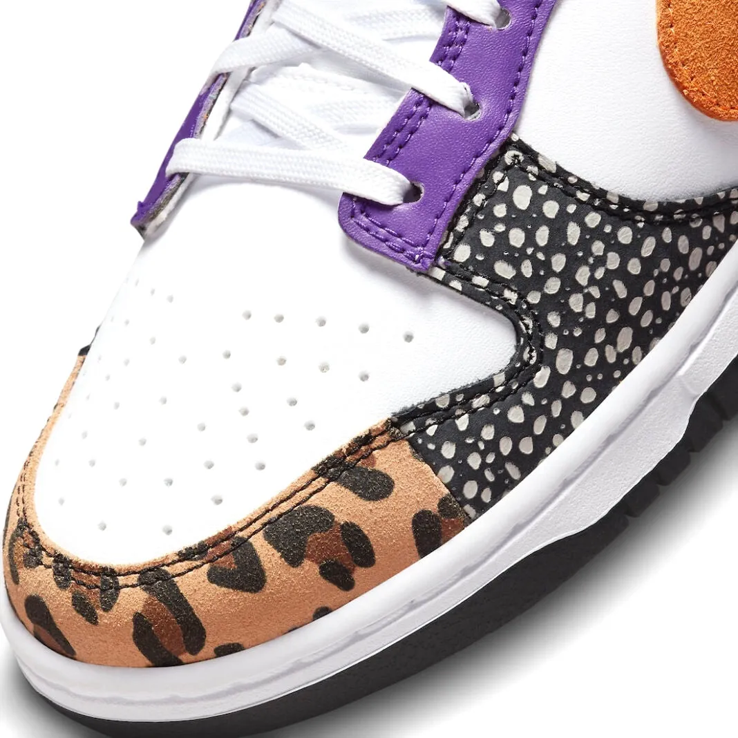 Women's Dunk Low SE Safari Animal Print White Light Curry Washed Teal Iconic Sneakers