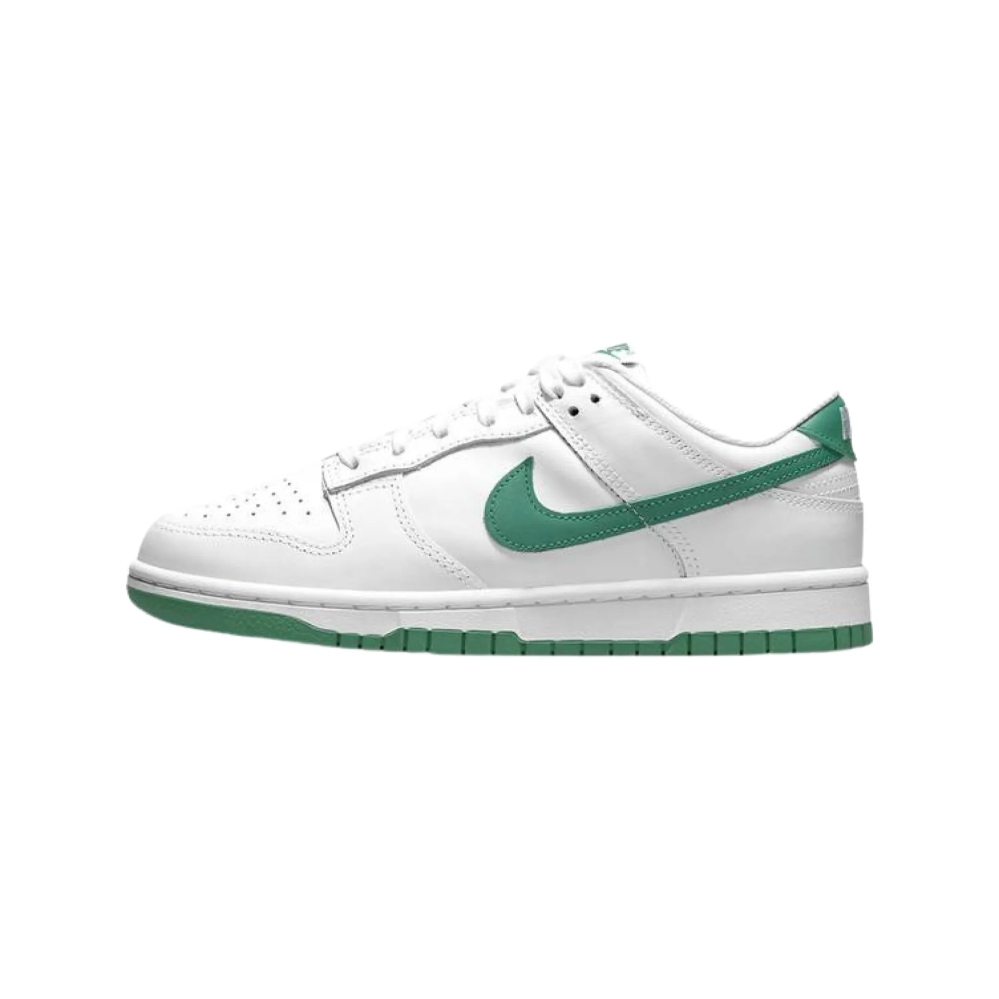 Women's Dunk Low White Green Noise Nike Dunk sneakers with classic silhouette