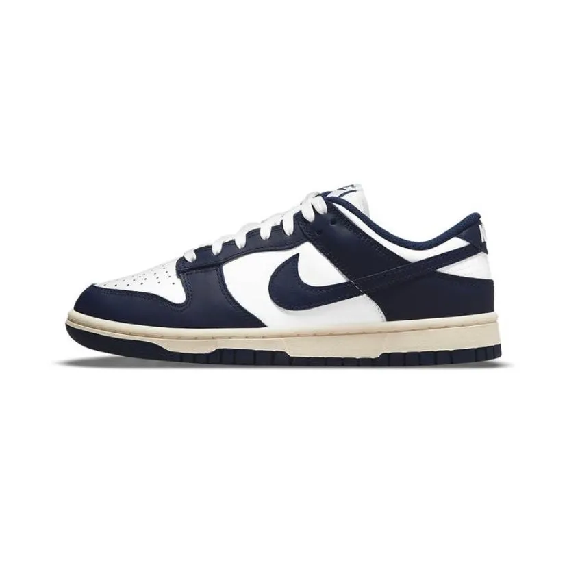 Women's Dunk Low White Navy Vintage Cream Iconic Sneakers