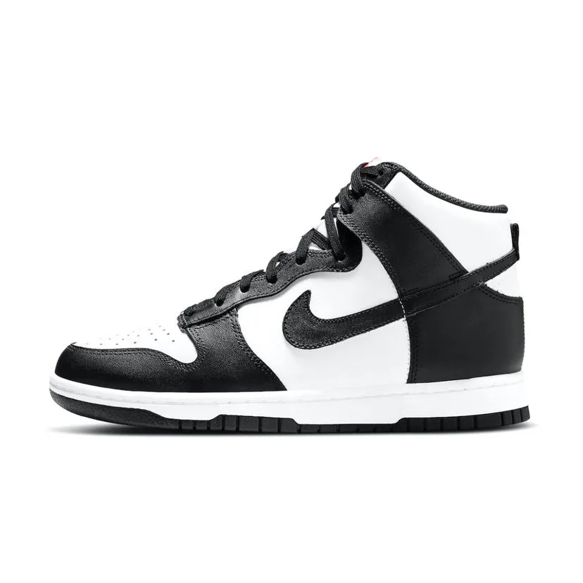 Women's Nike Dunk High Panda 2021 White Black University Red Nike Dunk sneakers with classic silhouette