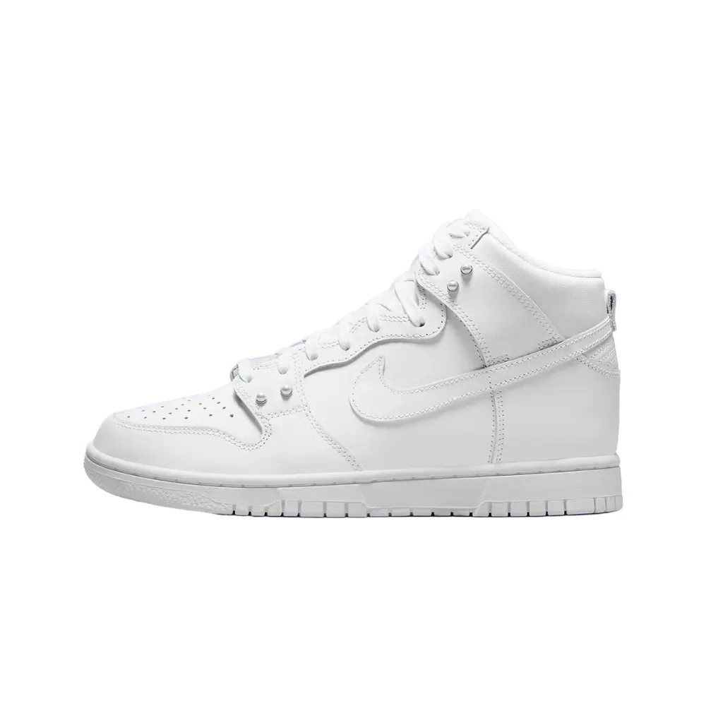 Women's Nike Dunk High SE White Metallic Pearl Nike Dunk sneakers with classic silhouette