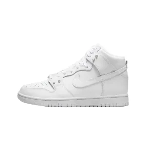 Women's Nike Dunk High SE White Metallic Pearl Nike Dunk sneakers with classic silhouette