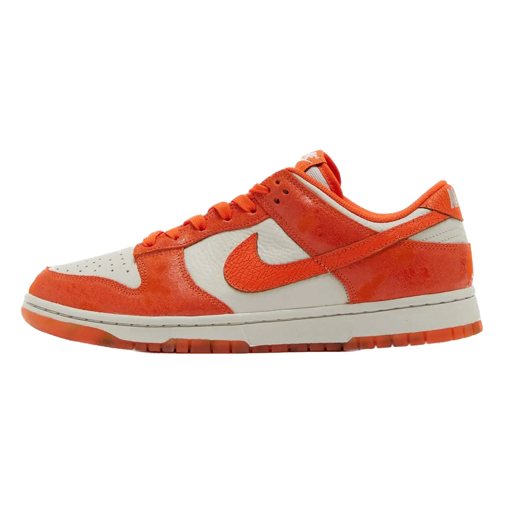 Women's Nike Dunk Low Cracked Orange Light Bone Safety Orange Laser Orange Nike Dunk sneakers with classic silhouette