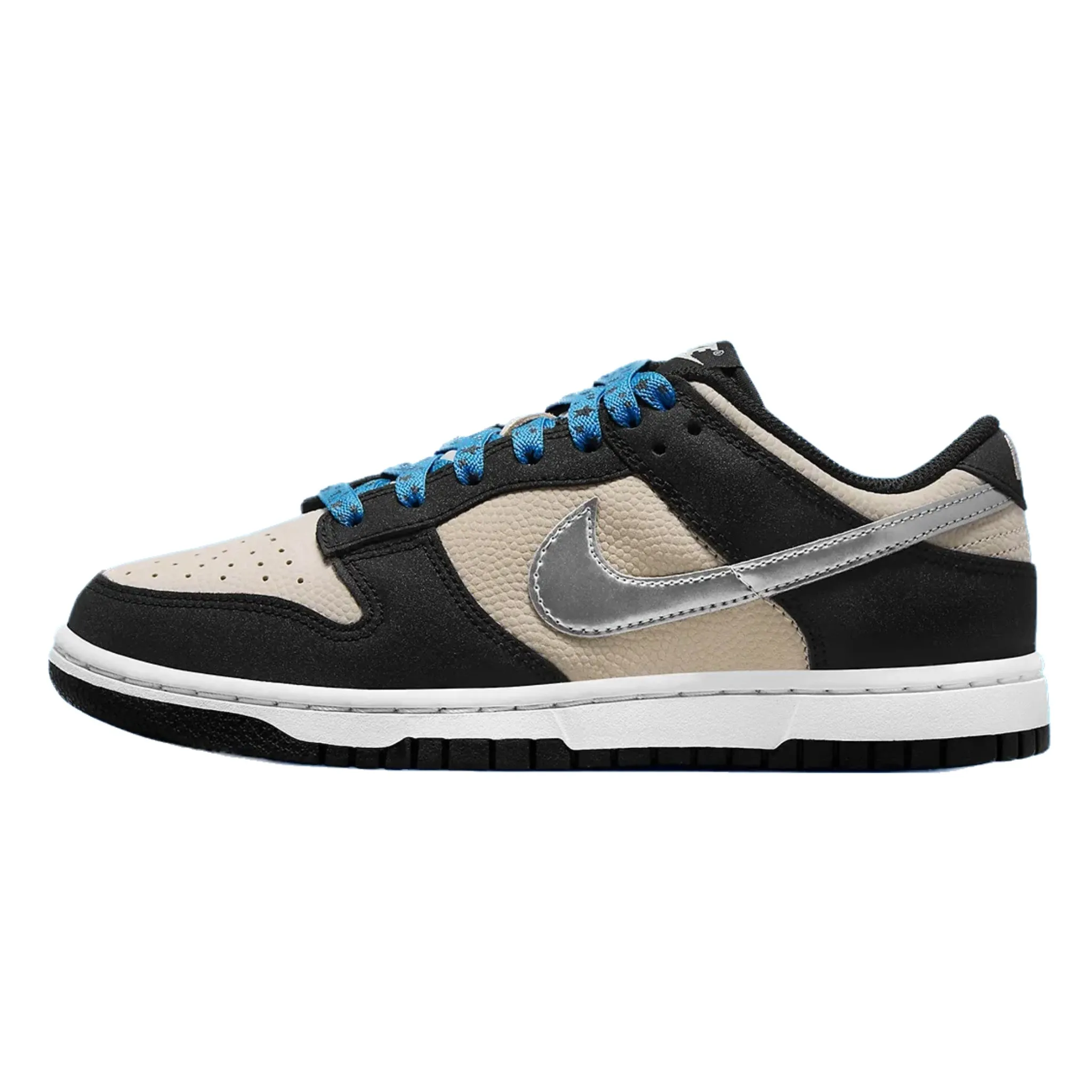 Women's Nike Dunk Low Starry Laces Light Bone Metallic Silver Black Iconic Sneakers