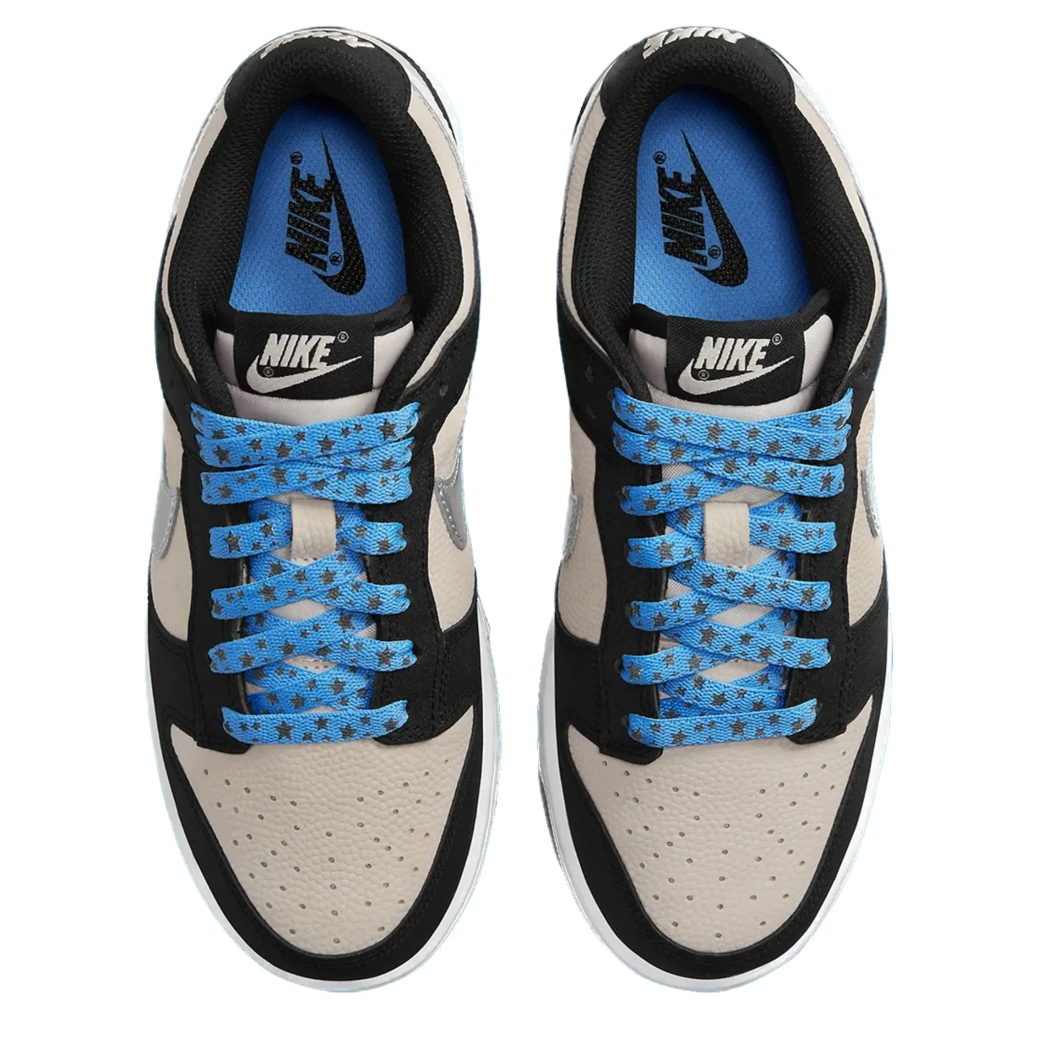 Women's Nike Dunk Low Starry Laces Light Bone Metallic Silver Black Iconic Sneakers