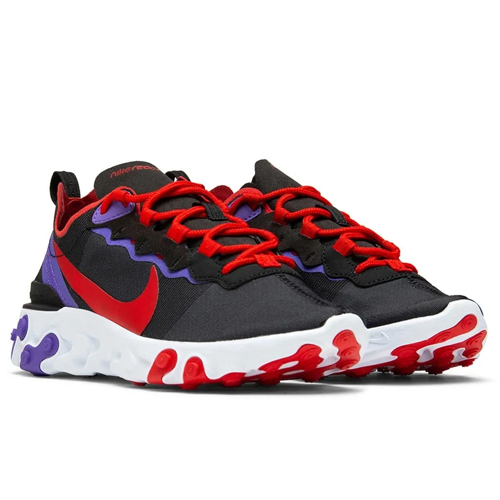 Women's React Element 55 - Black/University Red/Psychic Purple Nike Cushioned Mesh Sneakers