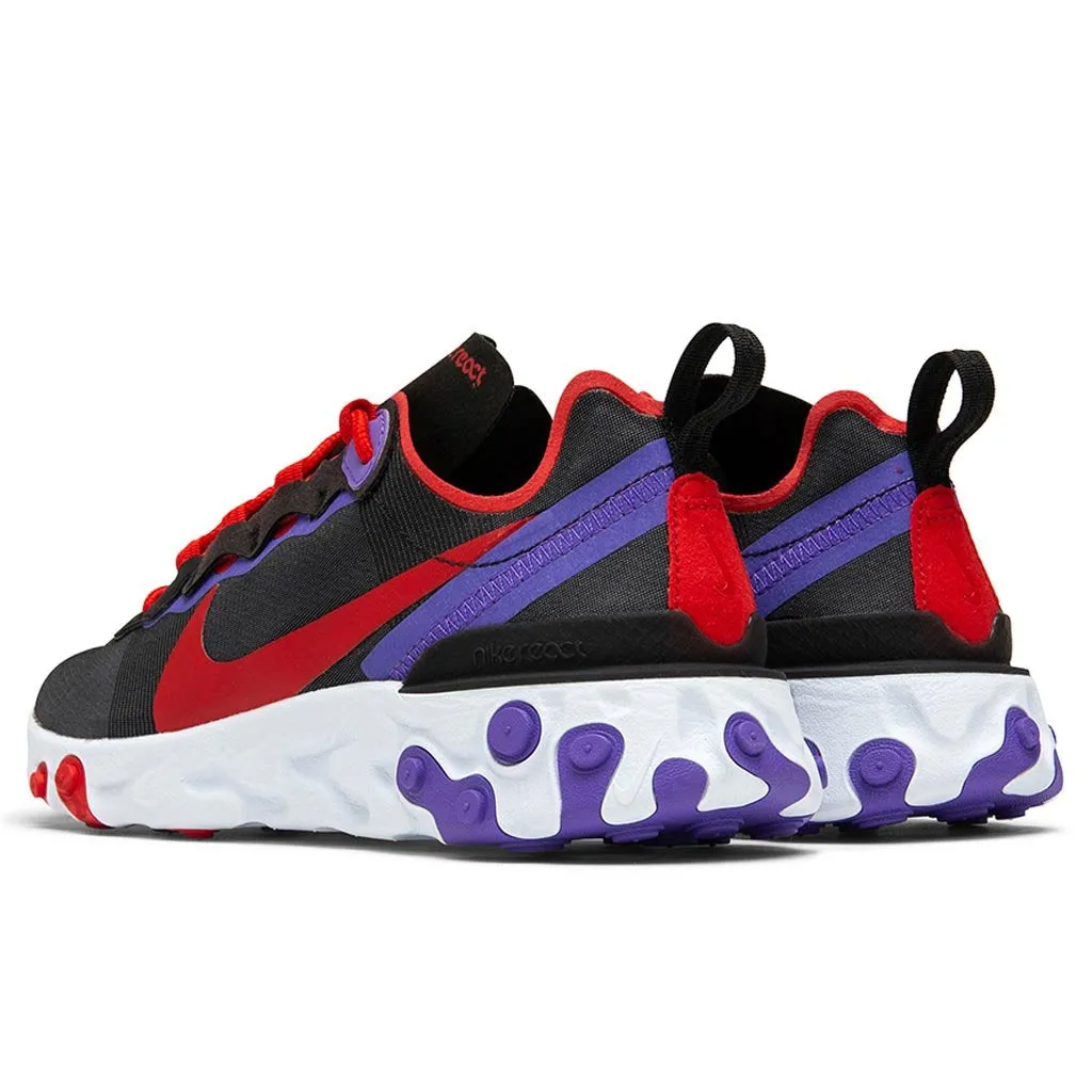 Women's React Element 55 - Black/University Red/Psychic Purple Nike Cushioned Mesh Sneakers