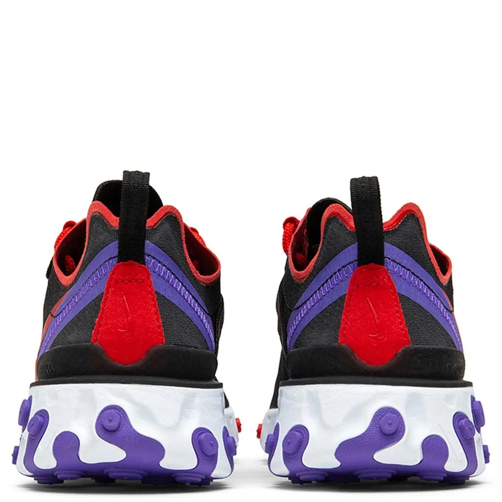 Women's React Element 55 - Black/University Red/Psychic Purple Nike Cushioned Mesh Sneakers
